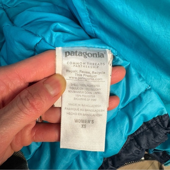 Patagonia Down Sweater Hoody Puffer Jacket Navy / Turquoise Blue Women’s XS - Picture 13 of 14